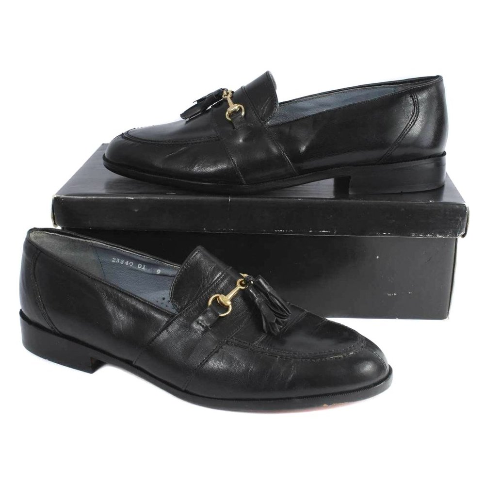 STACY ADAMS Black Leather Horsebit Tassel Loafers Size Men’s 9M